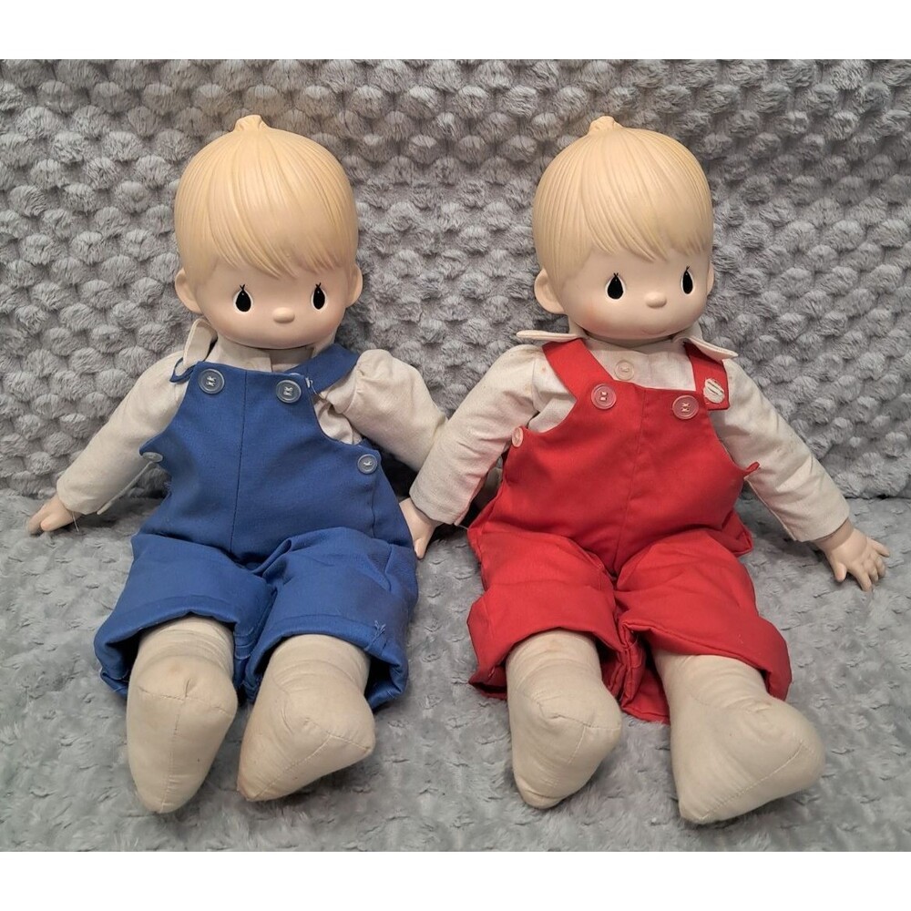 Set of 2 VTG Precious Moments Porcelain Head Collectible Doll 20" Enesco Boys